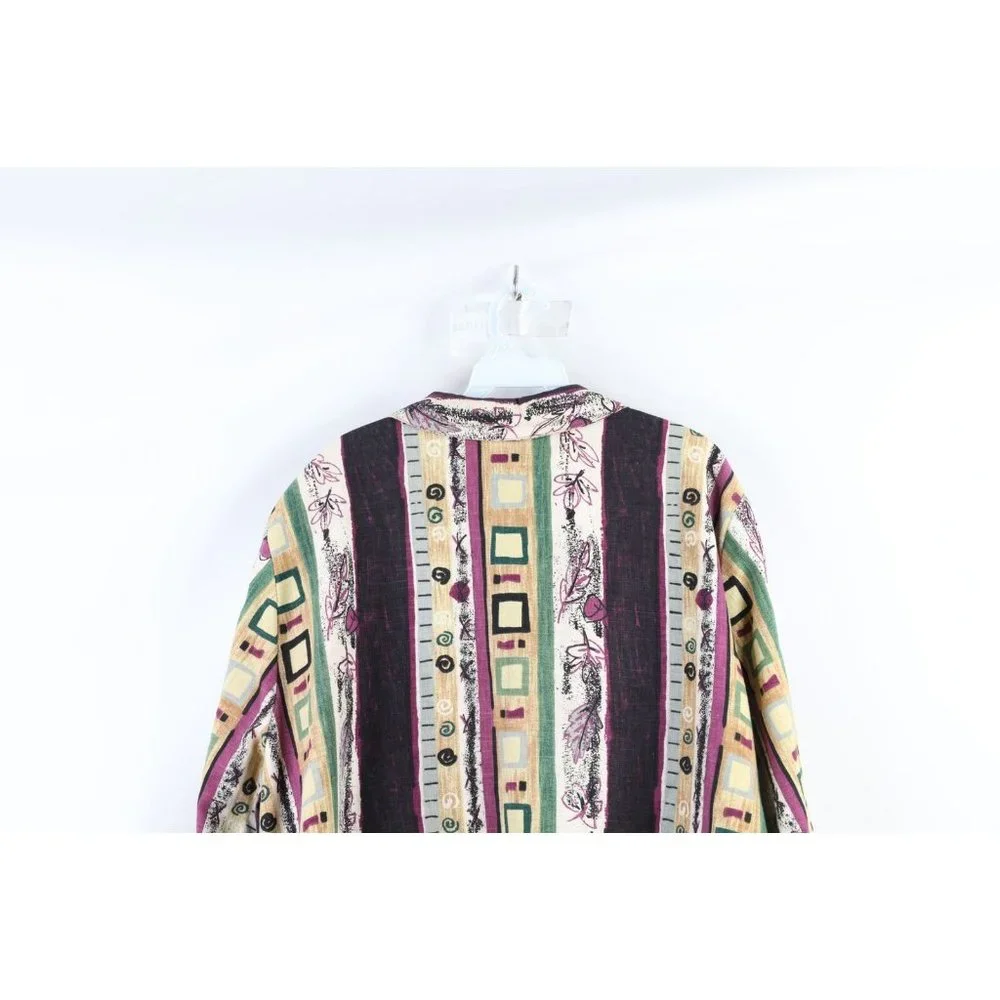 Vintage 90s Lagenlook 2XL Flax Linen Blend Abstract Button Blazer Jacket USA - Picture 8 of 9